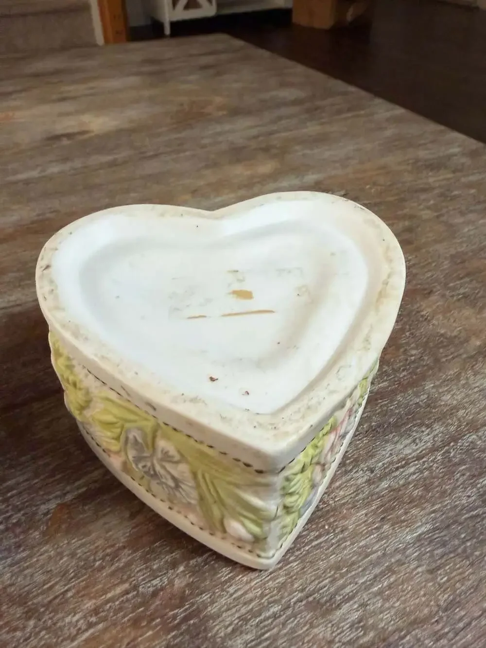 Vintage Porcelain Heart-Shaped Trinket Box with Applied Floral Bouquet